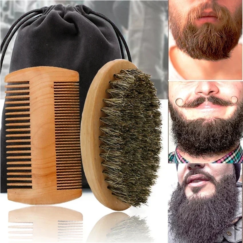 Men'S Grooming Bag - Профессиональная мягкая щетина кабана, деревянная щетка